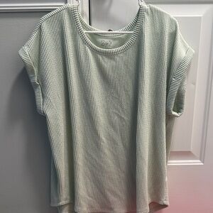 Maurices Light Green Ribbed Short Sleeve Top